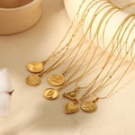 Gold color / 1 Piece Simple Retro Style Round Pendant Cross Carved Stainless Steel  Gold Color Women's Pendant Necklaces Picture4